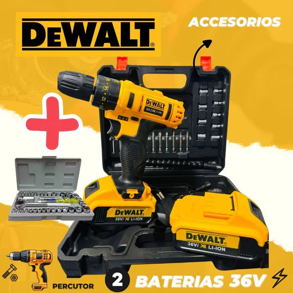 Kit Taladro DeWalt + 2 Baterías + Kit Herramienta 46 PCS